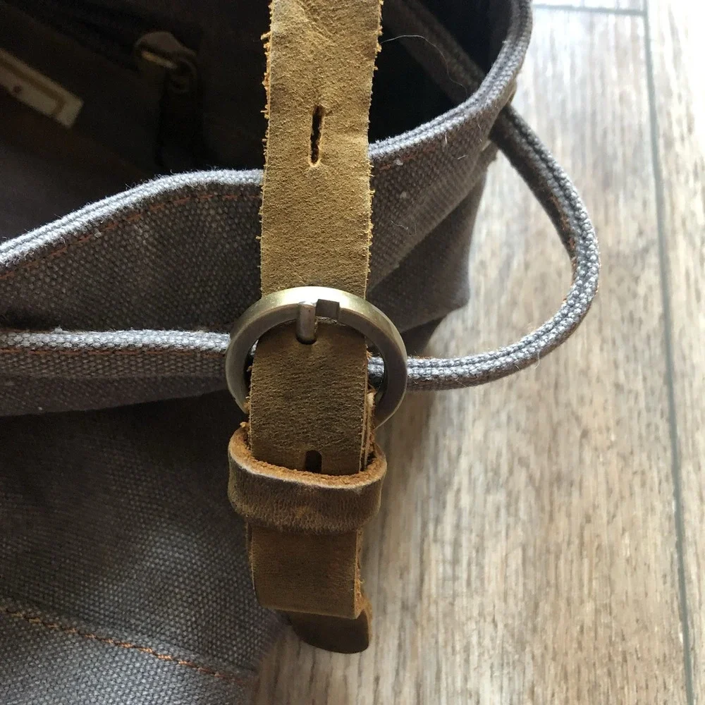 Vintage AUGUR Strauss & Co Gray Canvas Backpack Rucksack Hiking Travel
